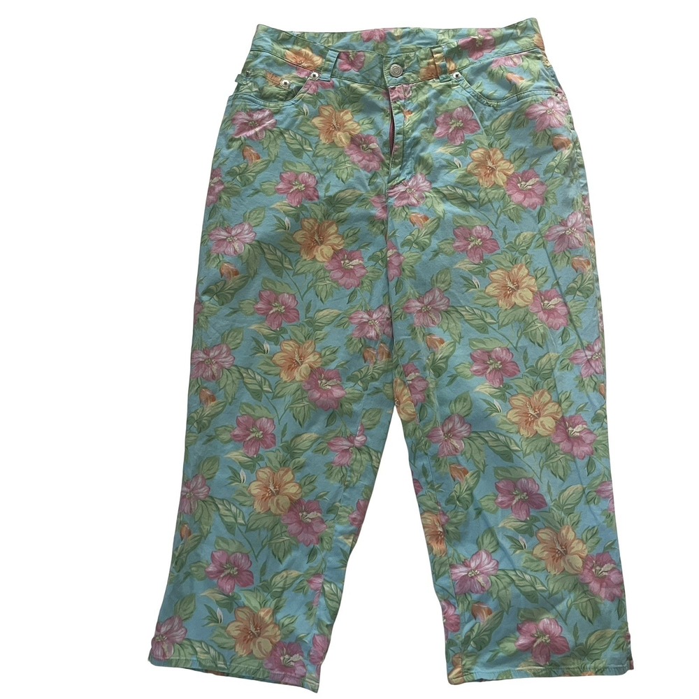 VTG Lauren Ralph Lauren Size 10P Capri Cotton Floral Hawaiian Tropical